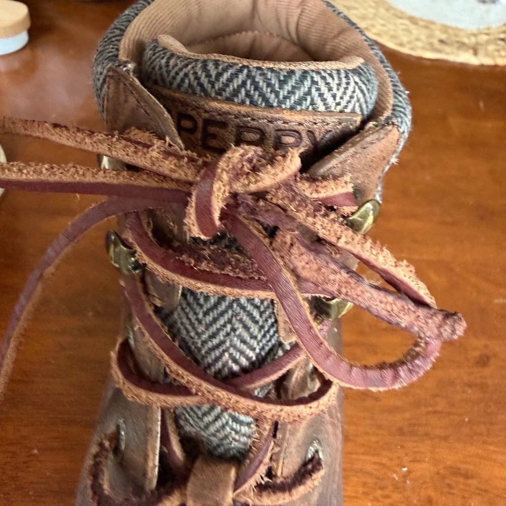 Sperry Bayfish Brown Leather Lace Up Moc Toe Ankle Boot Herringbone Women 8.5 M